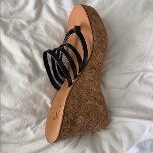 K Jacques Wedge Platform 38 Black Snakeskin Emboss